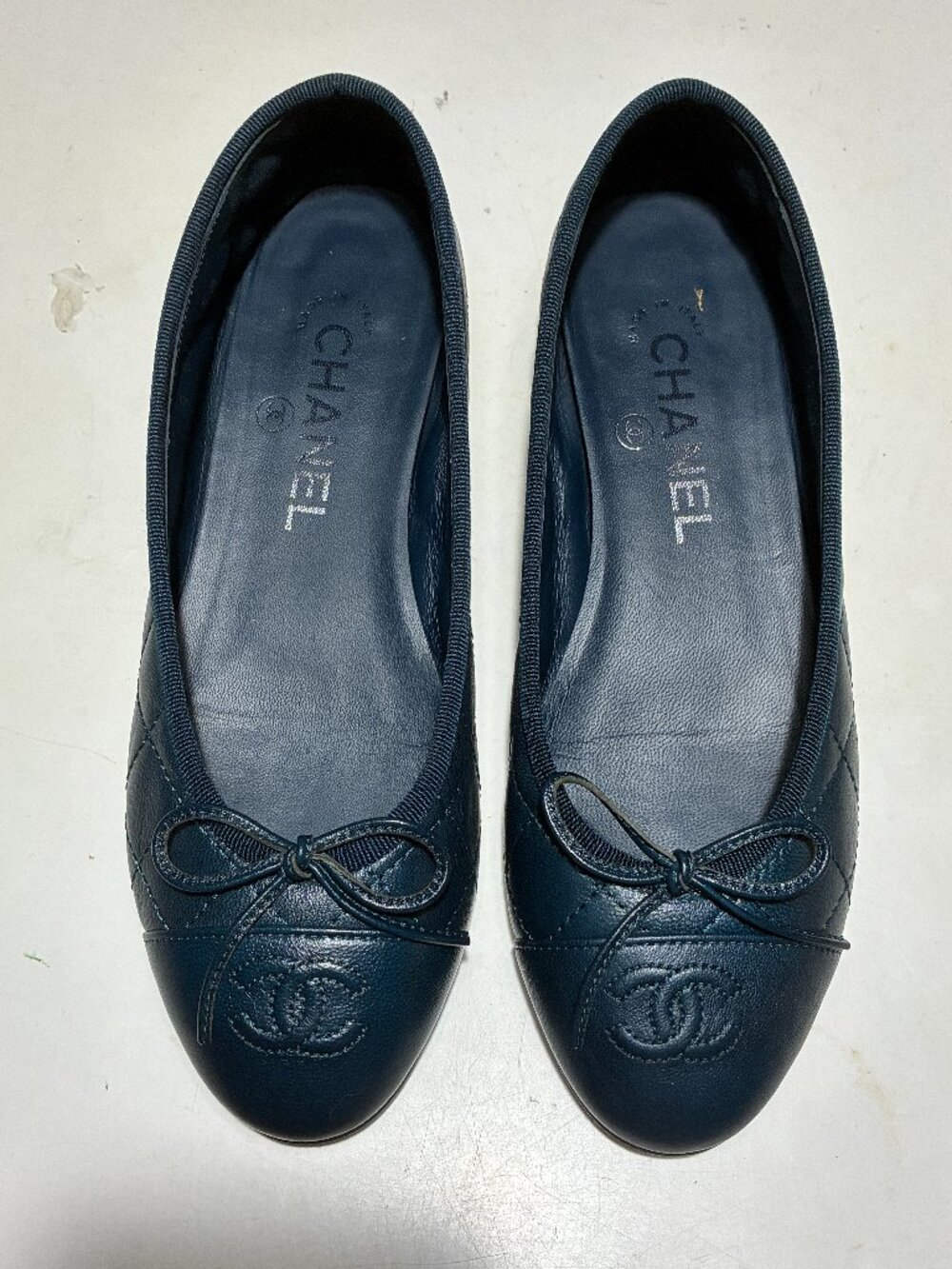 Chanel Blue Jeans Navy Cushioned Leather Ballet Flats 36